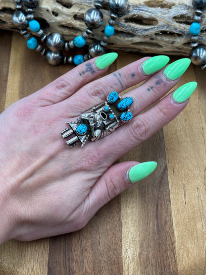 Morning Singer Kachina Ring #4 Sz 10 by Doris Smallcanyon, Navajo