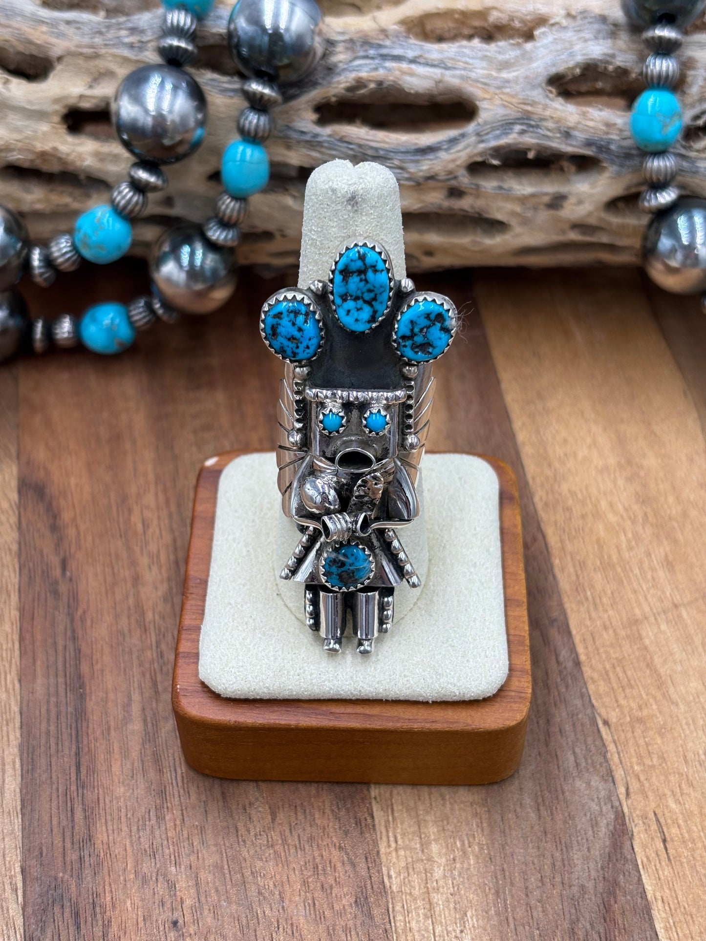 Morning Singer Kachina Ring #5 Sz 8.5 by Doris Smallcanyon, Navajo