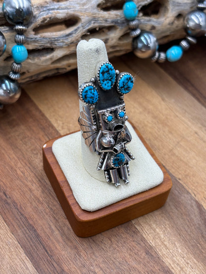 Morning Singer Kachina Ring #5 Sz 8.5 by Doris Smallcanyon, Navajo