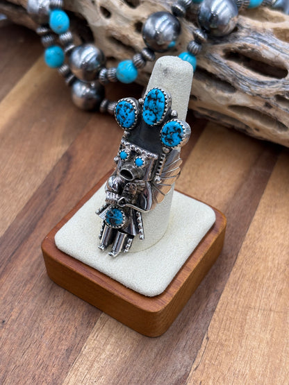Morning Singer Kachina Ring #5 Sz 8.5 by Doris Smallcanyon, Navajo