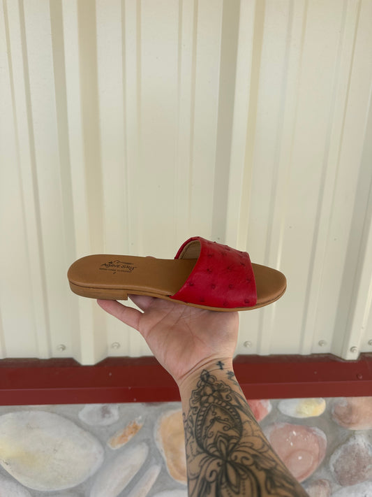 The Eva Red Genuine Ostrich Slide Sandal