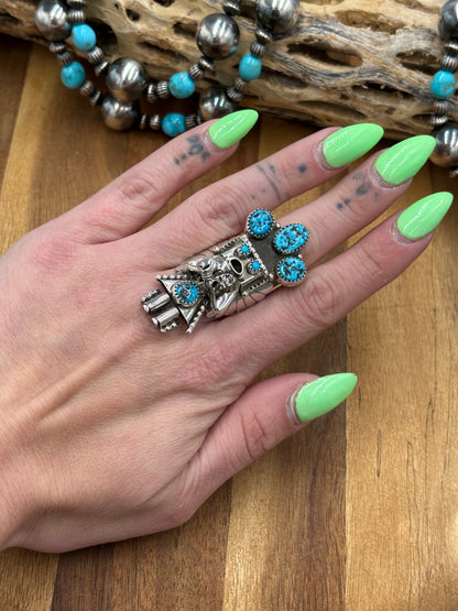 Morning Singer Kachina Ring #5 Sz 8.5 by Doris Smallcanyon, Navajo