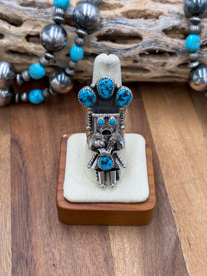 Morning Singer Kachina Ring #6 Sz 8 by Doris Smallcanyon, Navajo