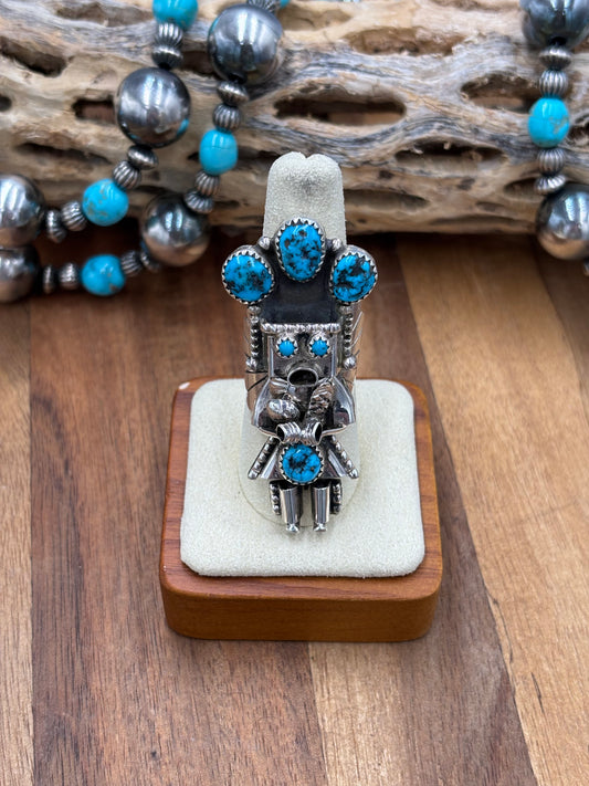 Morning Singer Kachina Ring #6 Sz 8 by Doris Smallcanyon, Navajo