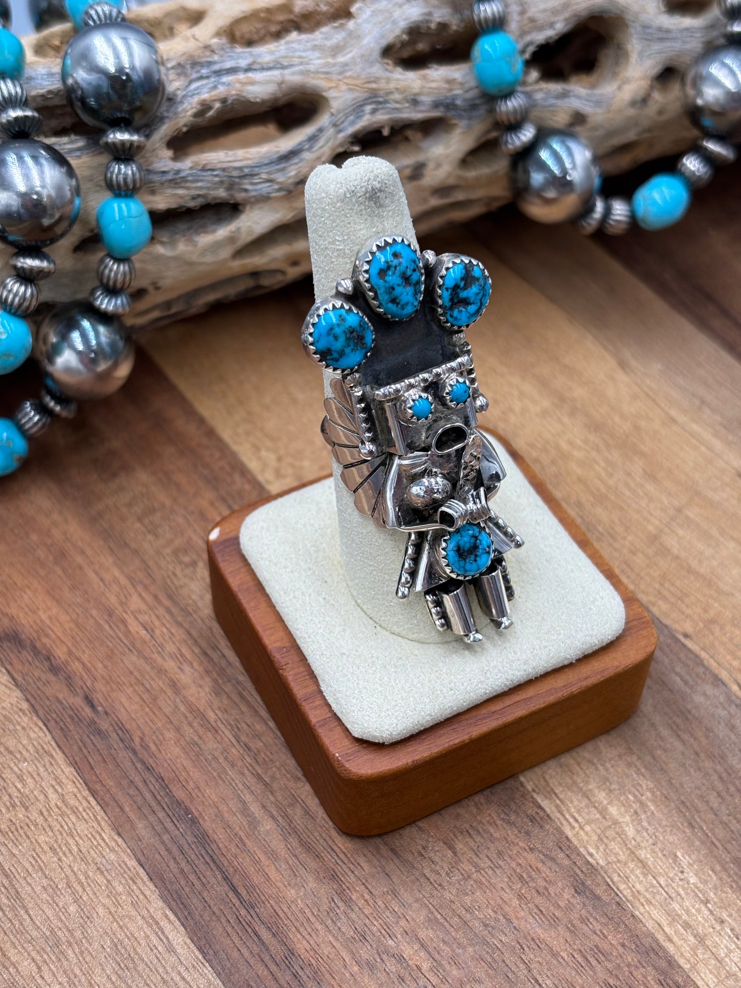 Morning Singer Kachina Ring #6 Sz 8 by Doris Smallcanyon, Navajo
