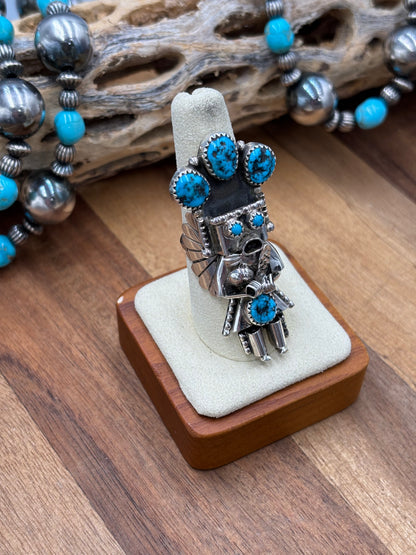 Morning Singer Kachina Ring #6 Sz 8 by Doris Smallcanyon, Navajo