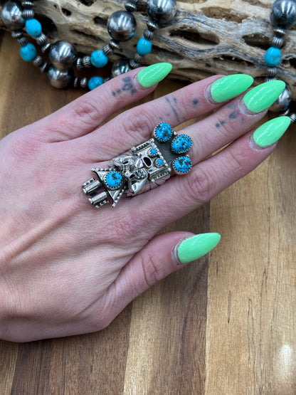 Morning Singer Kachina Ring #6 Sz 8 by Doris Smallcanyon, Navajo