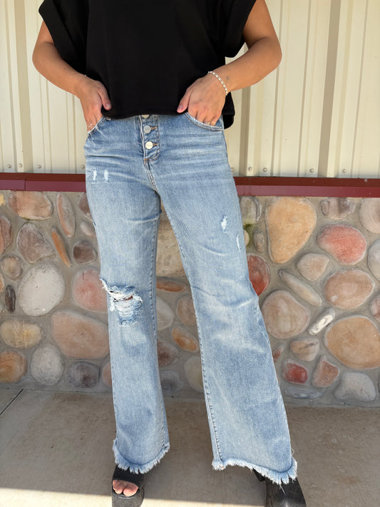 The Dakota Mid Rise Wide Leg Button Down Jeans