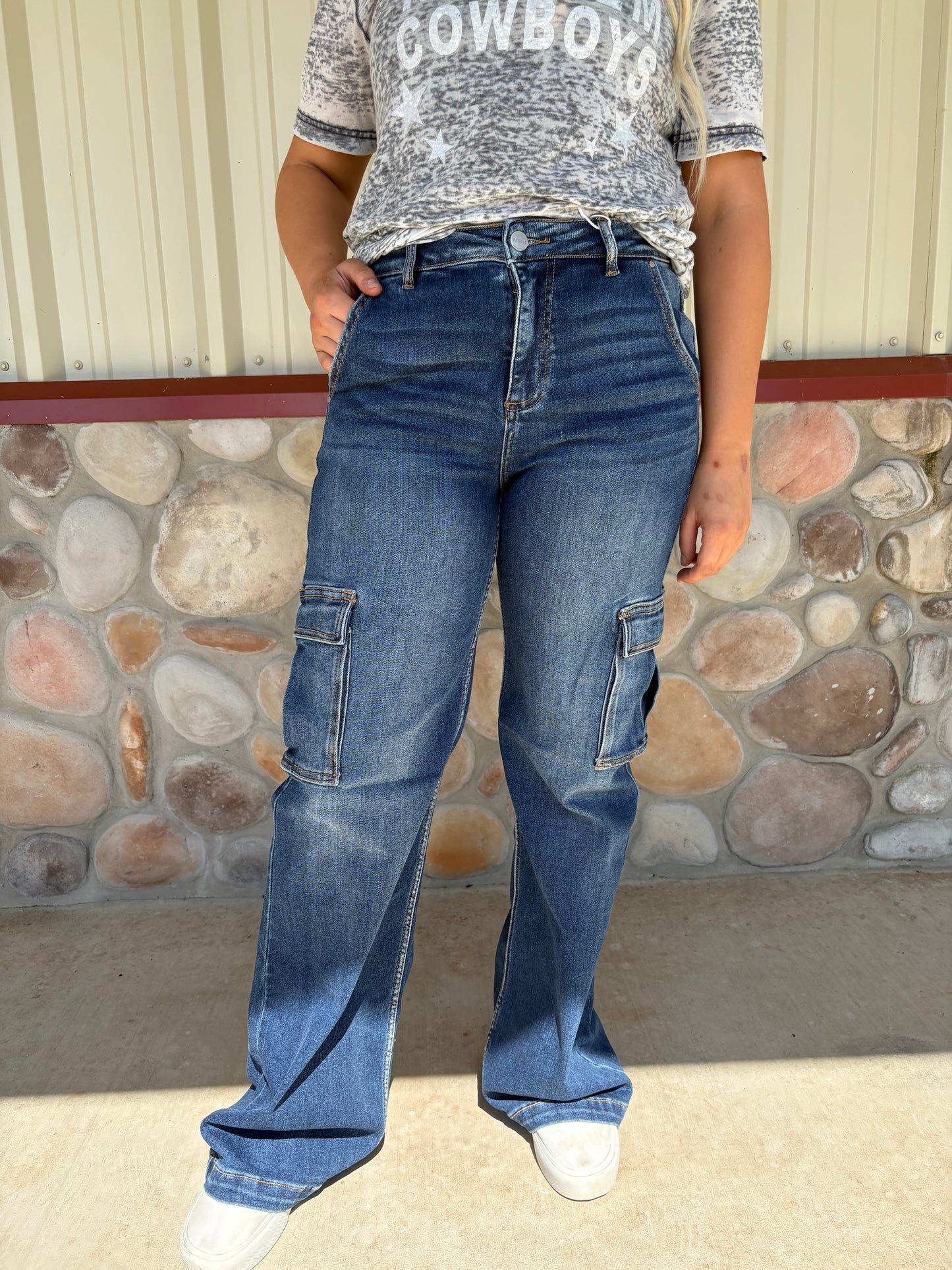 The Kaden Dark Wash Cargo Jeans