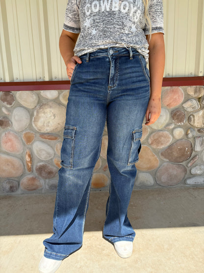 The Kaden Dark Wash Cargo Jeans