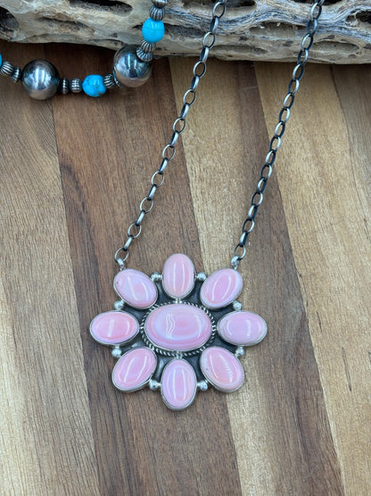 Pink Conch Cluster Necklace #1 by Geraldine James, Navajo