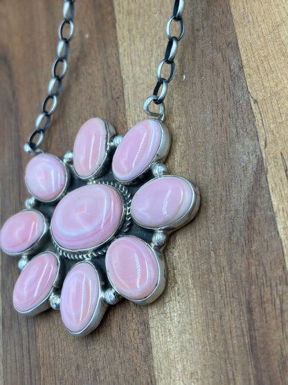 Pink Conch Cluster Necklace #1 by Geraldine James, Navajo