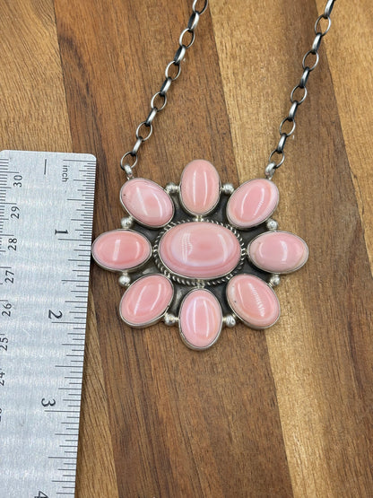 Pink Conch Cluster Necklace #1 by Geraldine James, Navajo