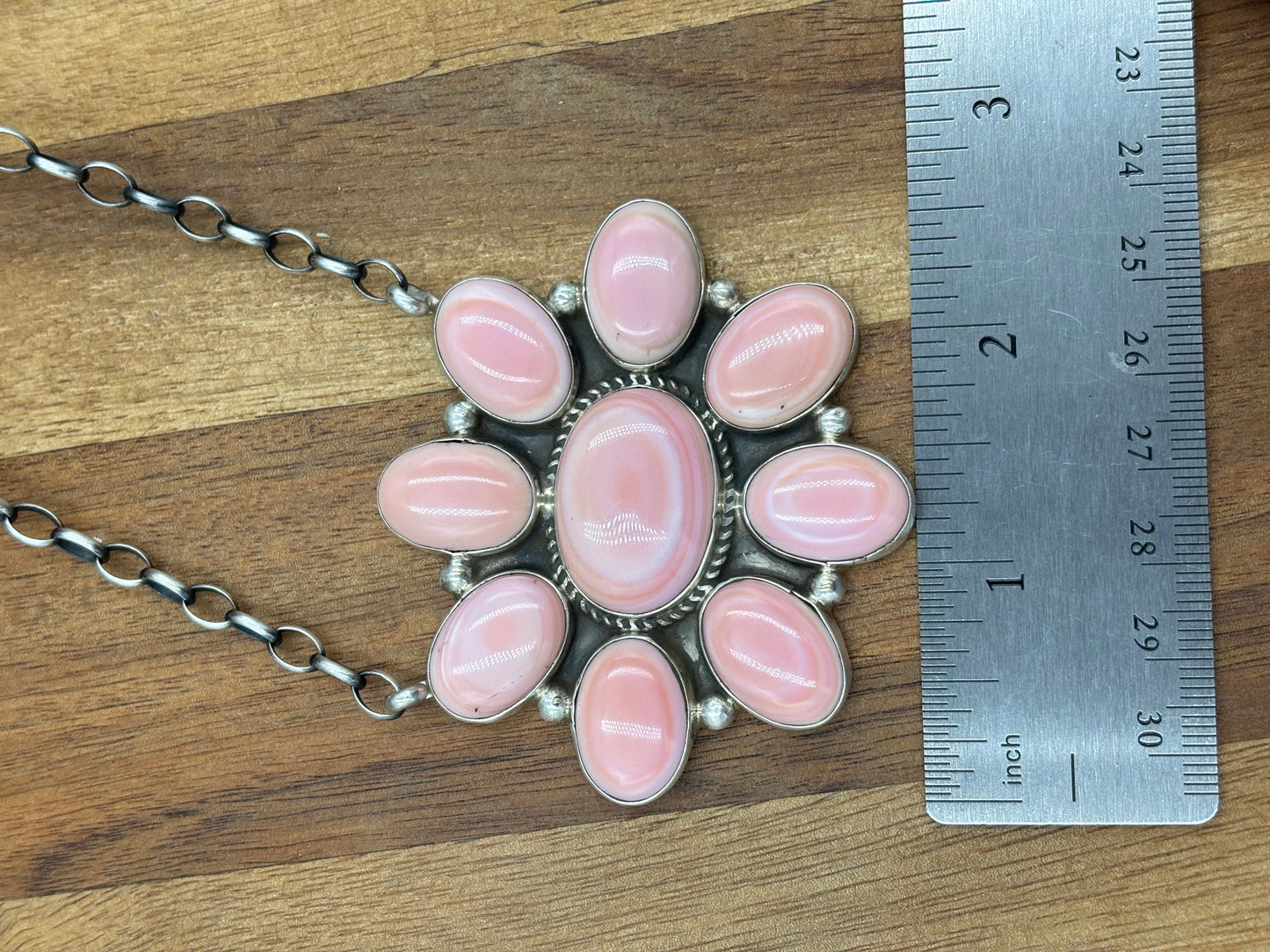 Pink Conch Cluster Necklace #1 by Geraldine James, Navajo