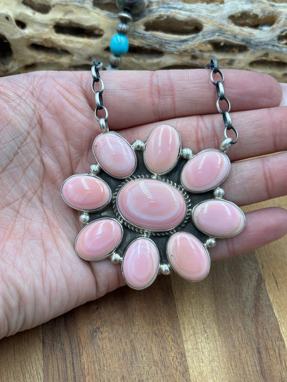 Pink Conch Cluster Necklace #1 by Geraldine James, Navajo