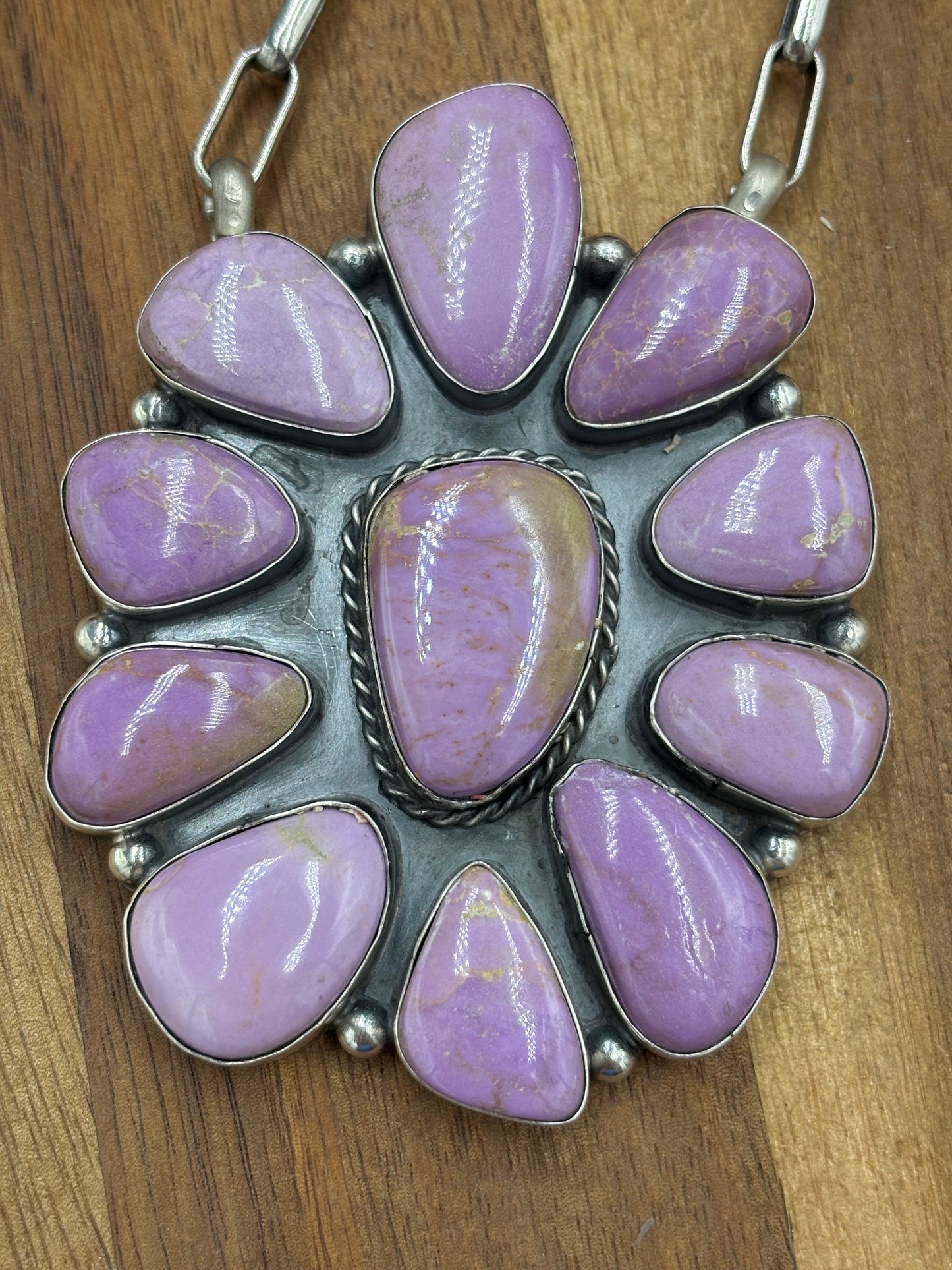 Phosphosiderite Cluster Necklace by Philbert Nez, Navajo