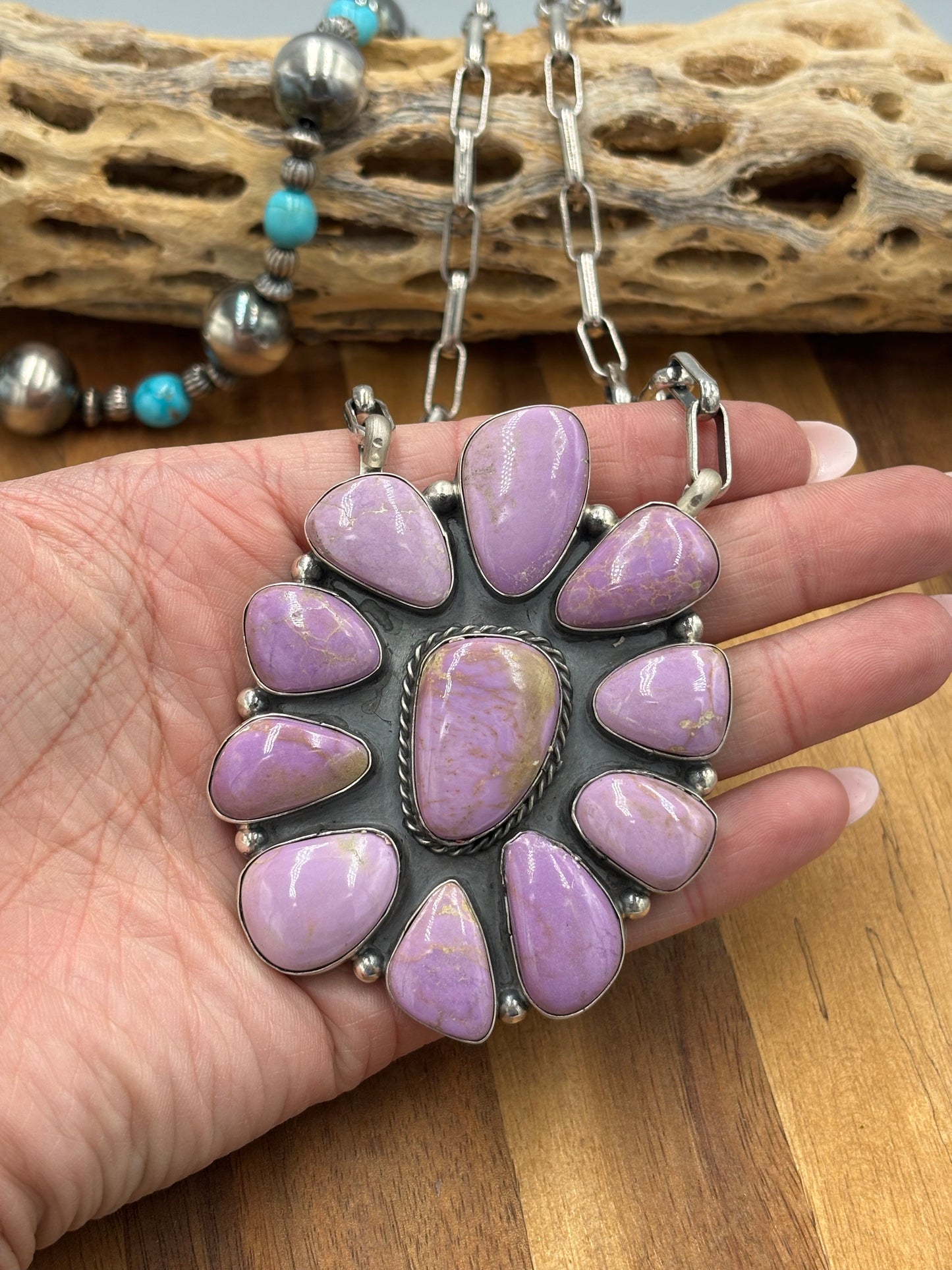 Phosphosiderite Cluster Necklace by Philbert Nez, Navajo