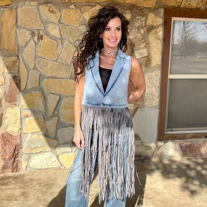 Dusty Trails Denim Fringe Vest