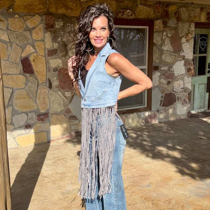 Dusty Trails Denim Fringe Vest