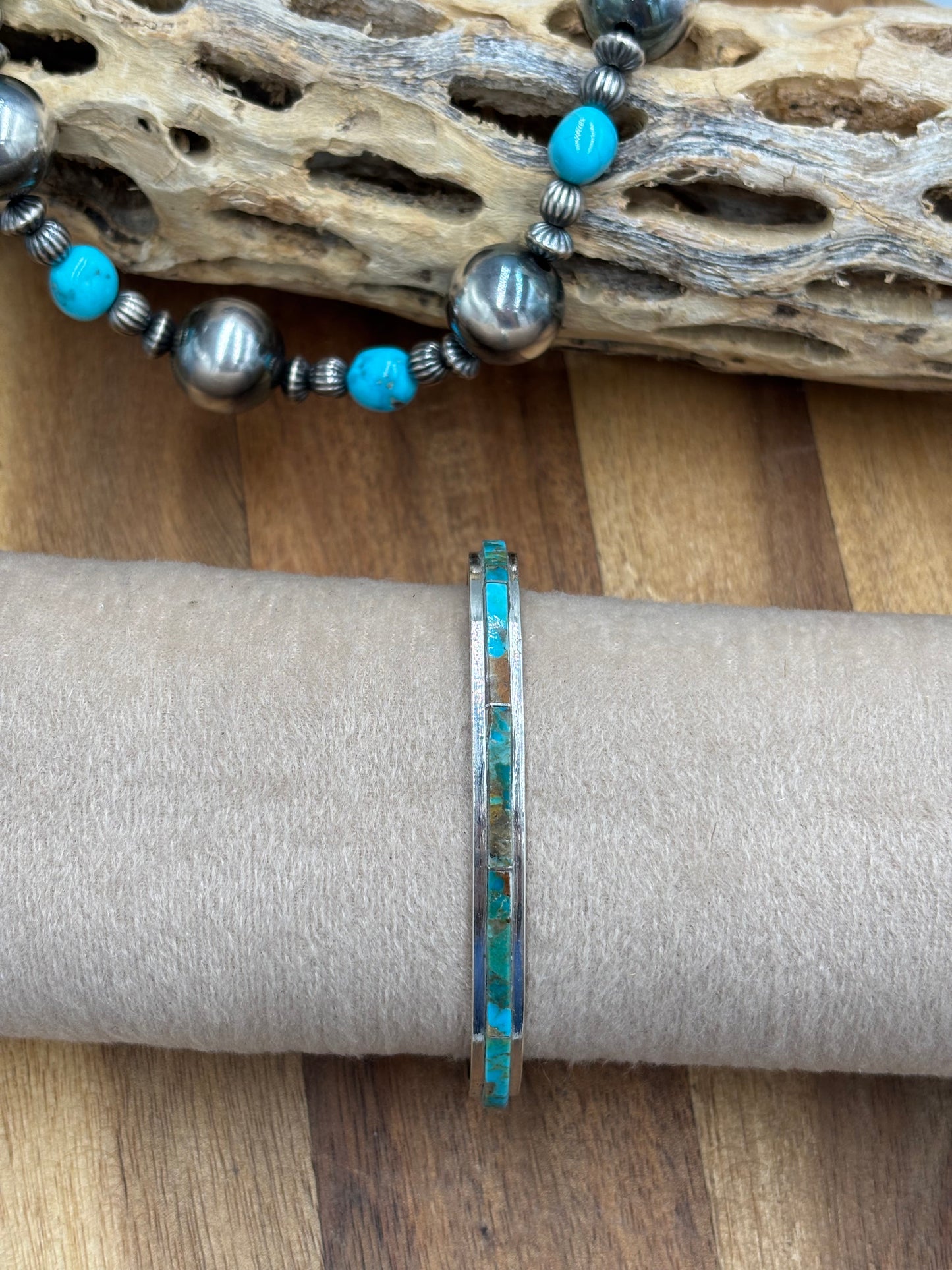 Kingman Inlayed Cuff #2 by Steve Francisco, Navajo