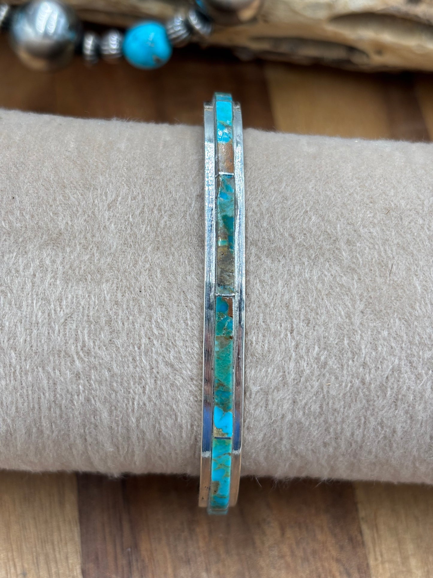 Kingman Inlayed Cuff #2 by Steve Francisco, Navajo