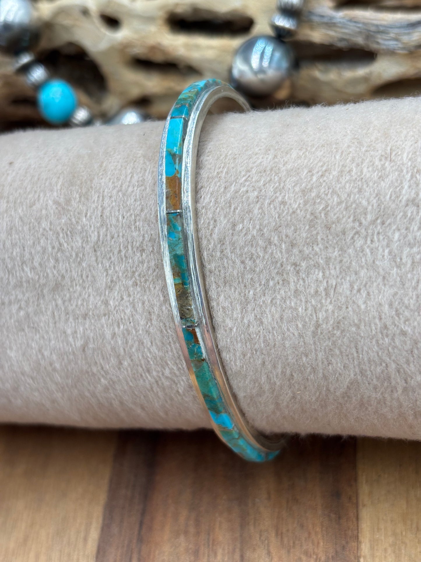 Kingman Inlayed Cuff #2 by Steve Francisco, Navajo