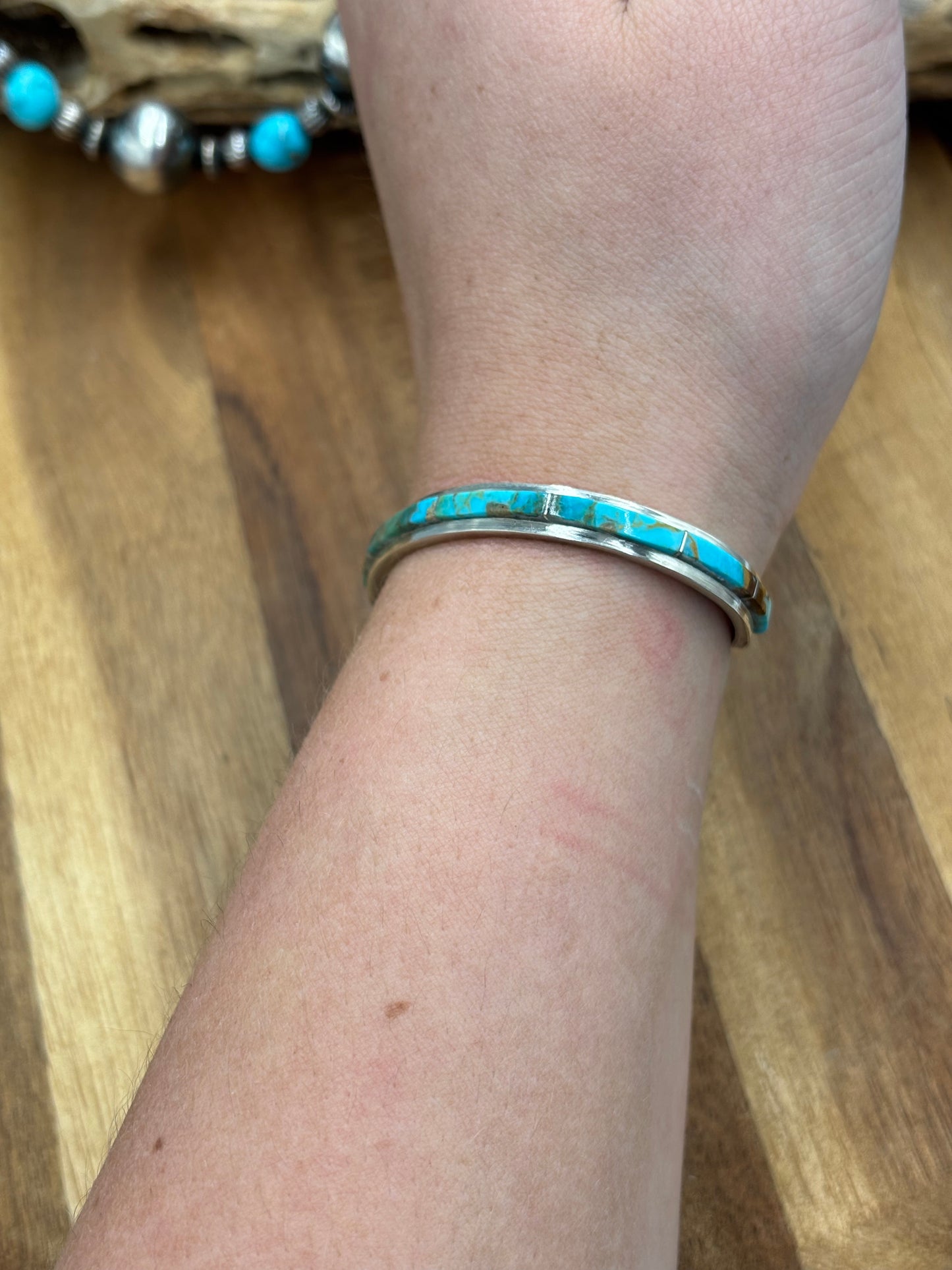 Kingman Inlayed Cuff #2 by Steve Francisco, Navajo