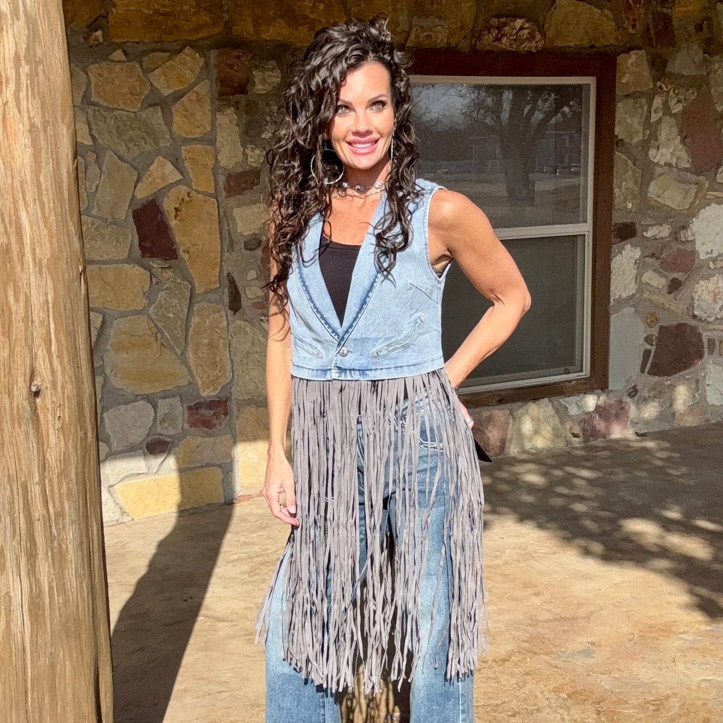 Dusty Trails Denim Fringe Vest