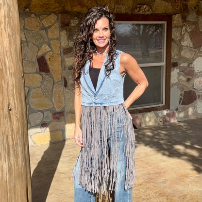 Dusty Trails Denim Fringe Vest