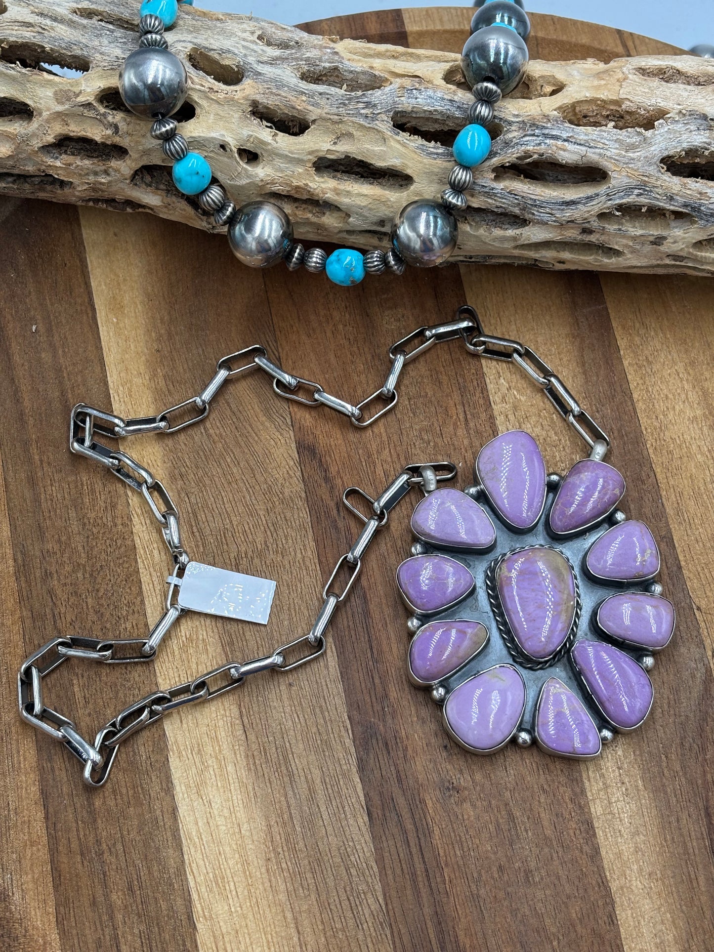 Phosphosiderite Cluster Necklace by Philbert Nez, Navajo