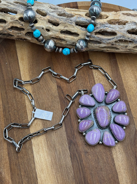 Phosphosiderite Cluster Necklace by Philbert Nez, Navajo