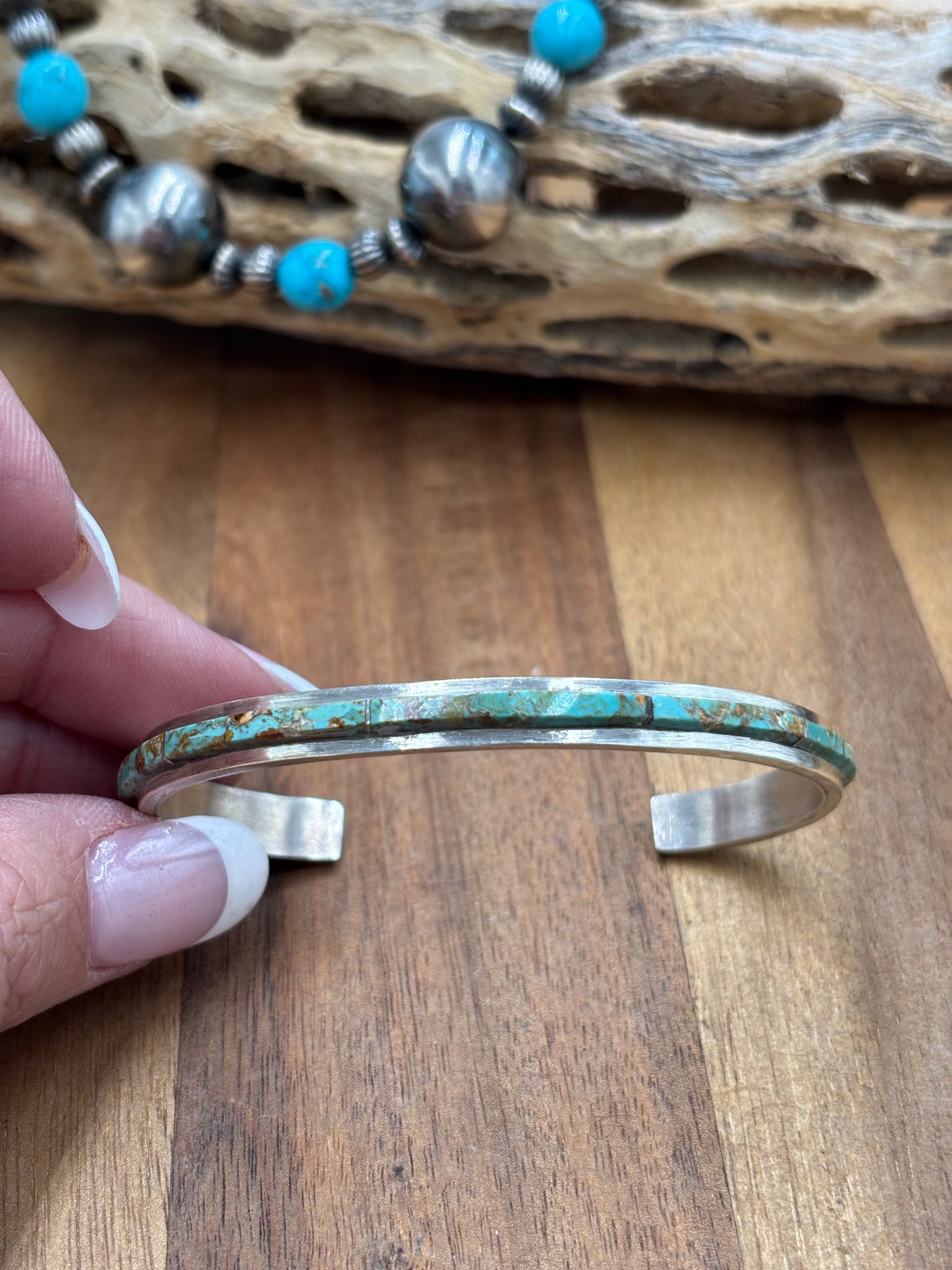 Kingman Inlayed Cuff #3 by Steve Francisco, Navajo
