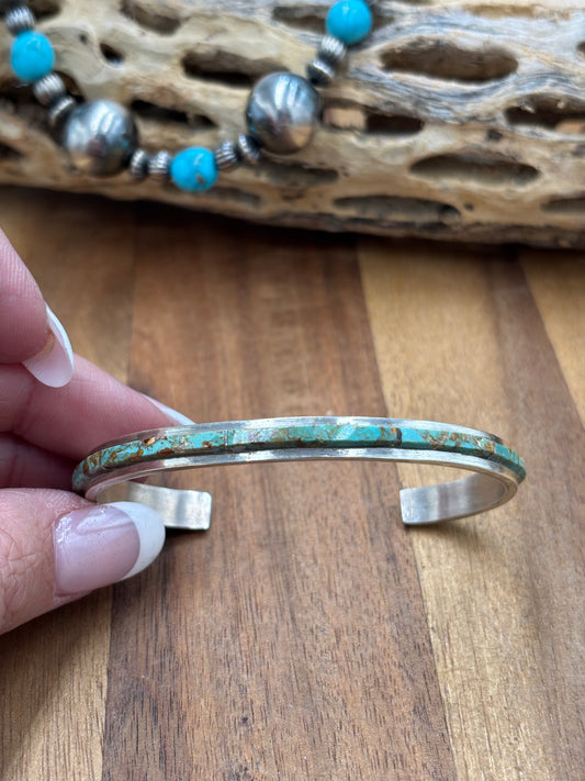 Kingman Inlayed Cuff #3 by Steve Francisco, Navajo