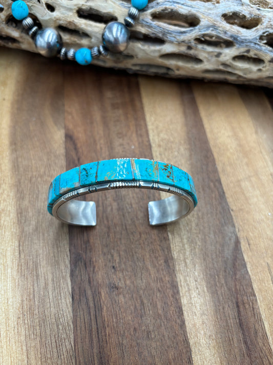 Kingman Inlayed Cuff #1 by Steve Francisco, Navajo