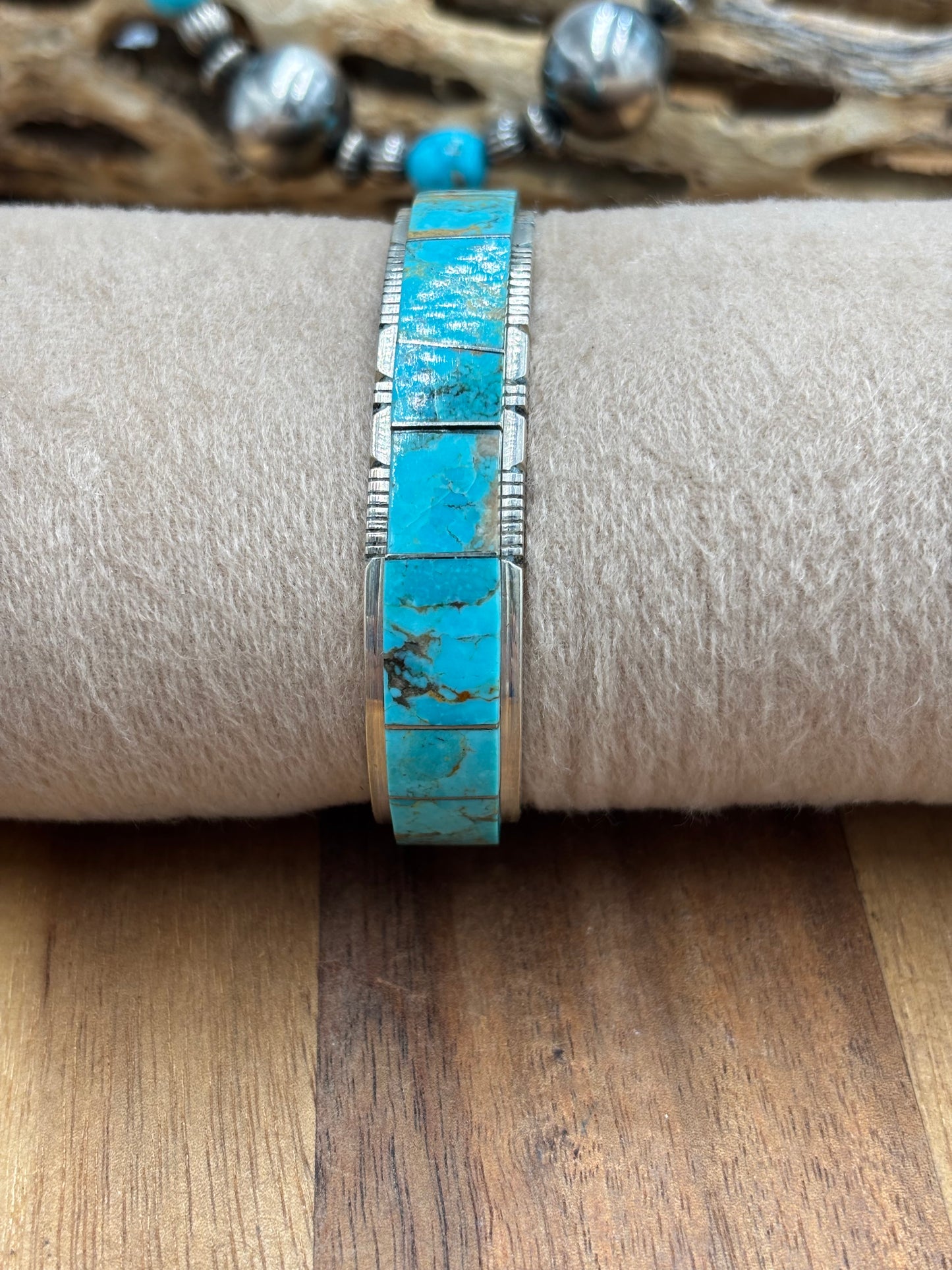 Kingman Inlayed Cuff #1 by Steve Francisco, Navajo