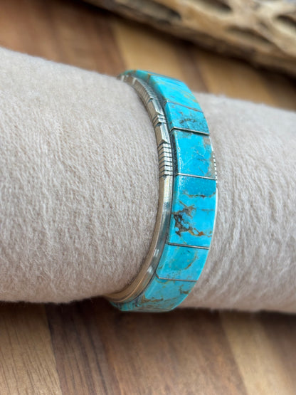 Kingman Inlayed Cuff #1 by Steve Francisco, Navajo