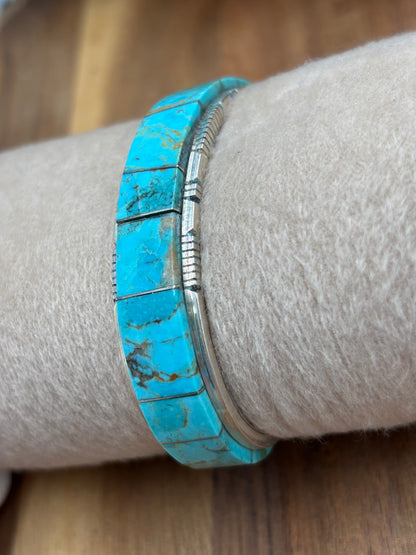 Kingman Inlayed Cuff #1 by Steve Francisco, Navajo