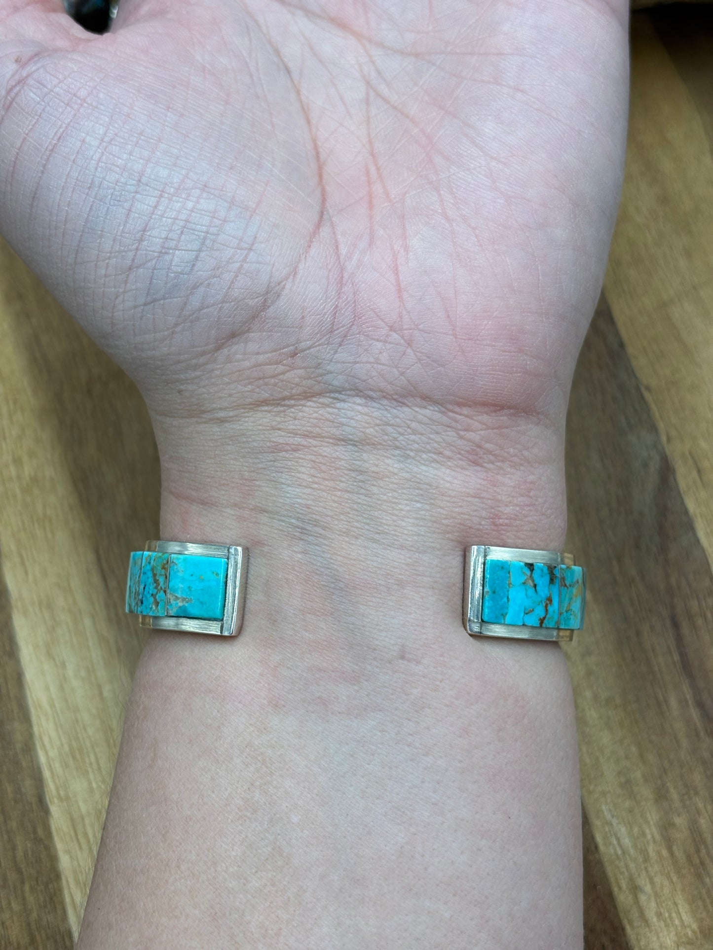 Kingman Inlayed Cuff #1 by Steve Francisco, Navajo