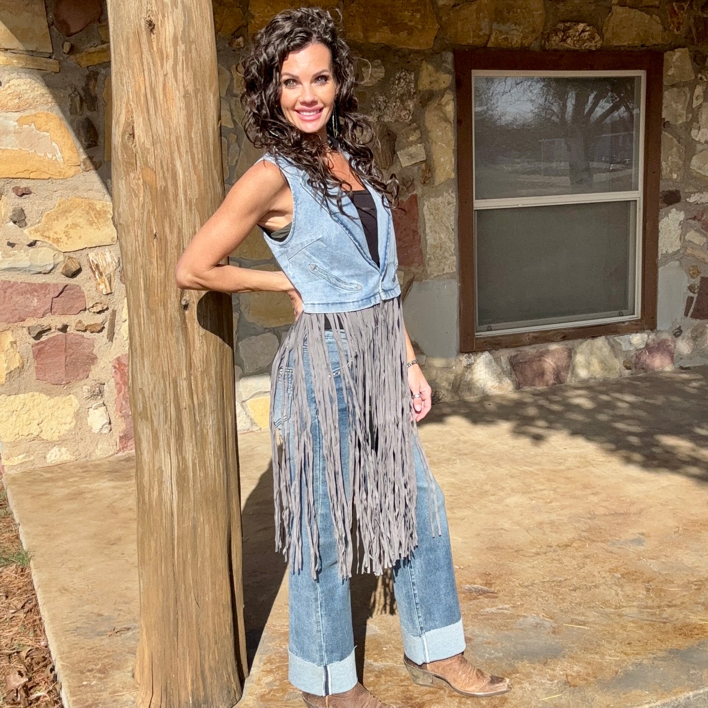 Dusty Trails Denim Fringe Vest