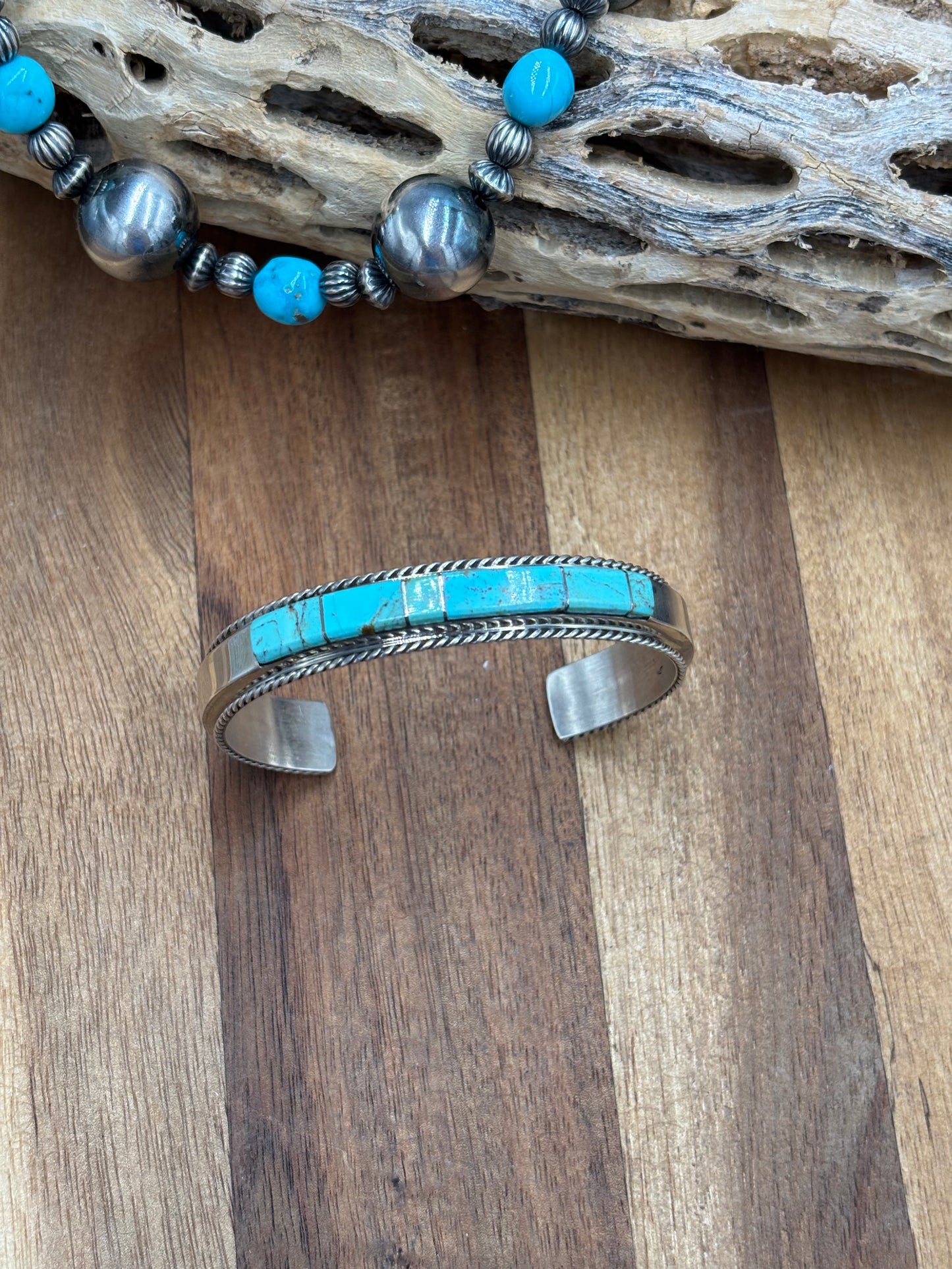 Kingman Inlayed Cuff #4 by Steve Francisco, Navajo