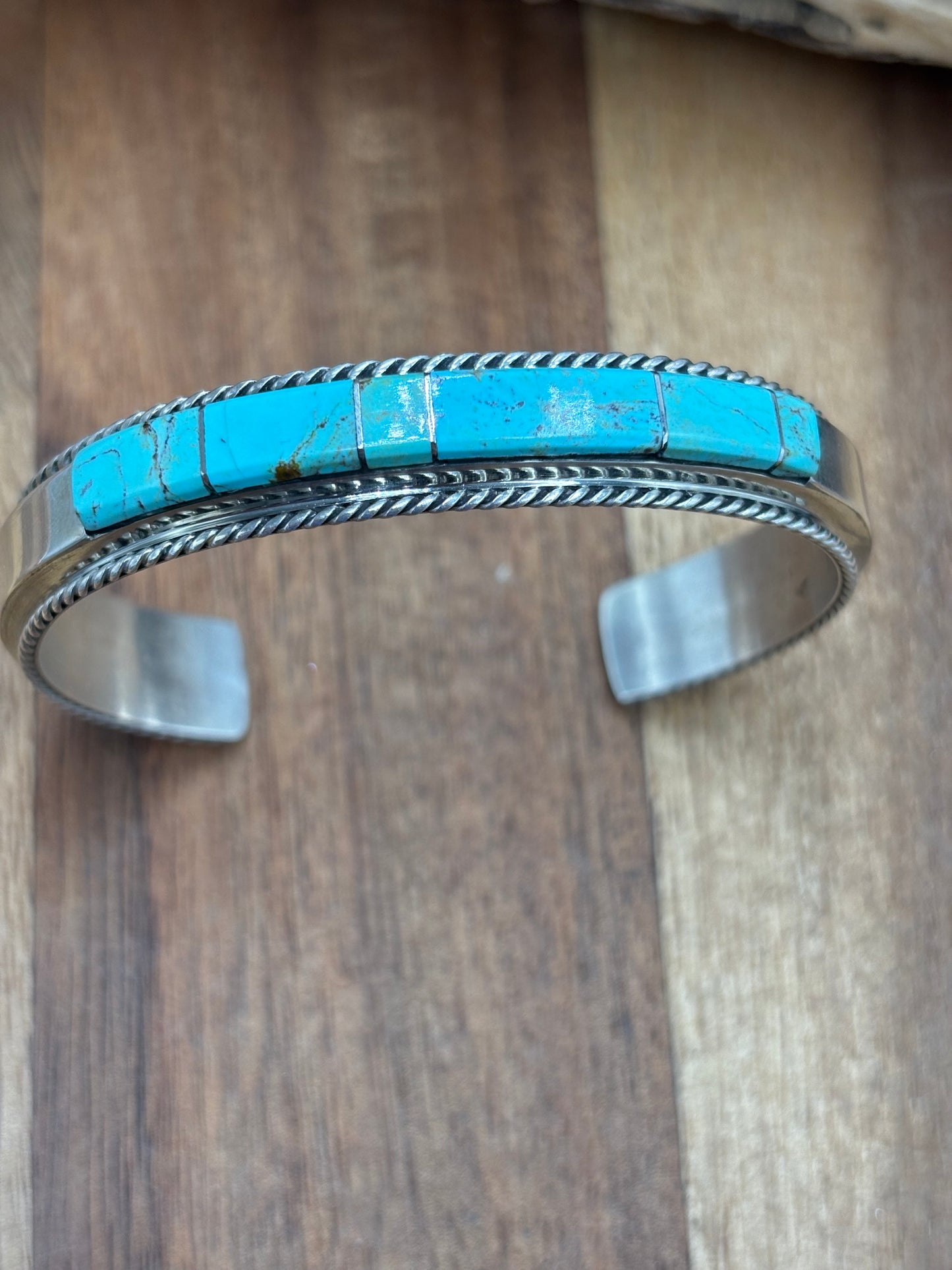 Kingman Inlayed Cuff #4 by Steve Francisco, Navajo