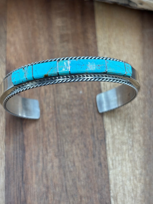 Kingman Inlayed Cuff #4 by Steve Francisco, Navajo