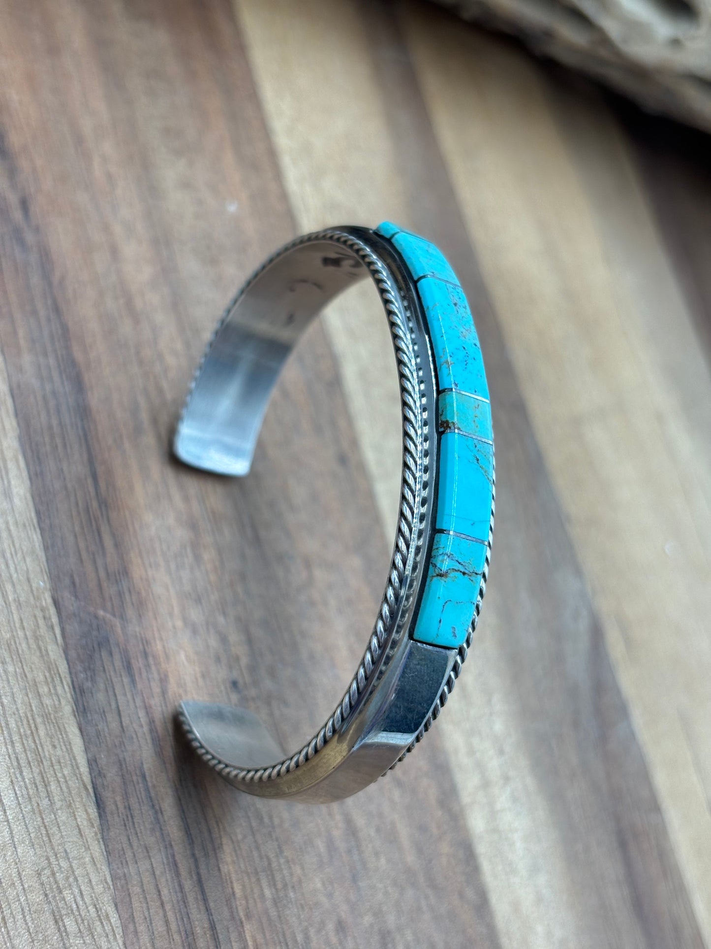 Kingman Inlayed Cuff #4 by Steve Francisco, Navajo