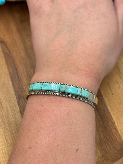 Kingman Inlayed Cuff #4 by Steve Francisco, Navajo