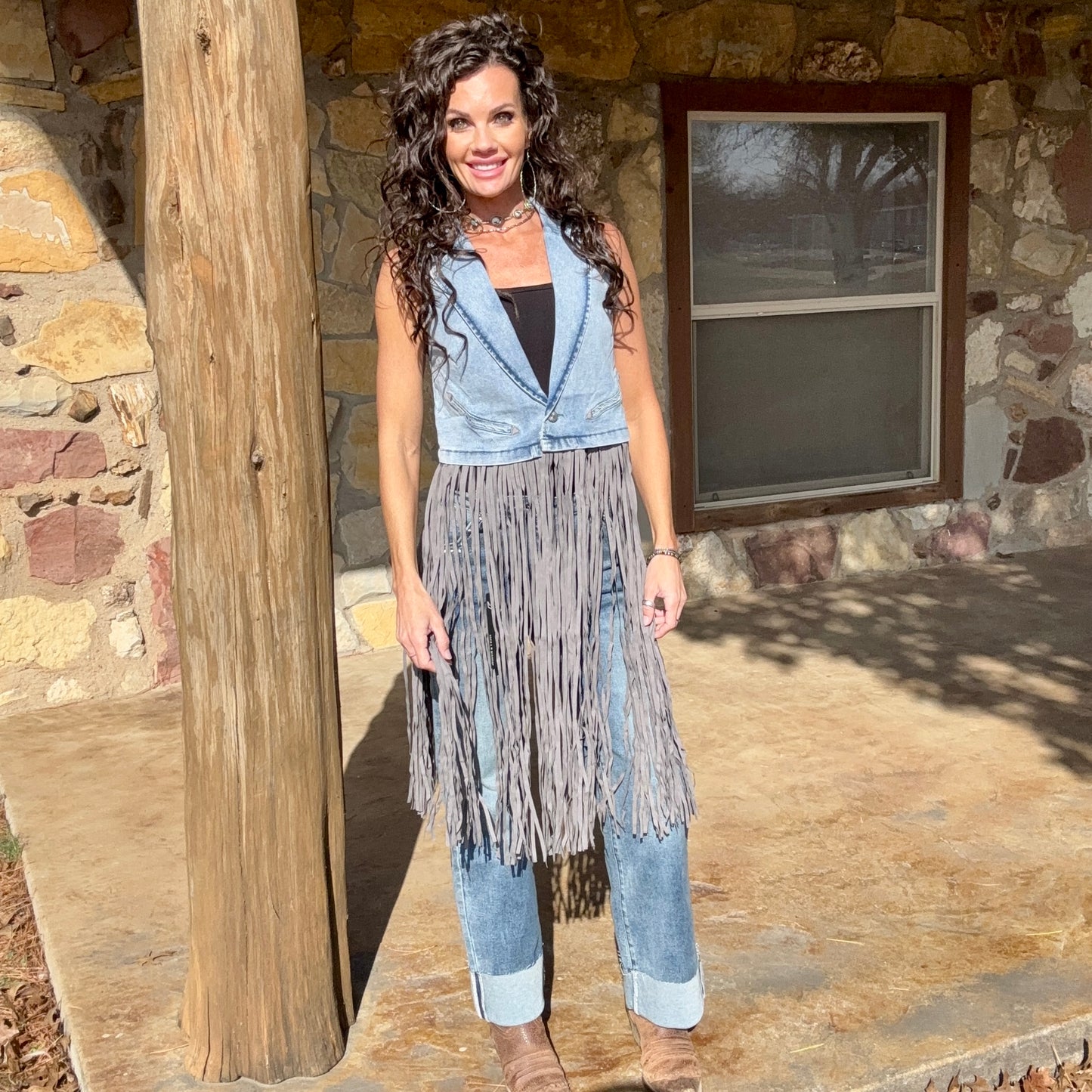 Dusty Trails Denim Fringe Vest