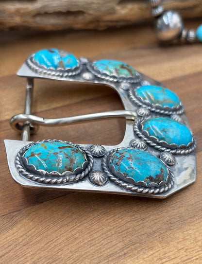 Morenci Turquoise Sterling Silver Belt Buckle Set by Jacob Lujan