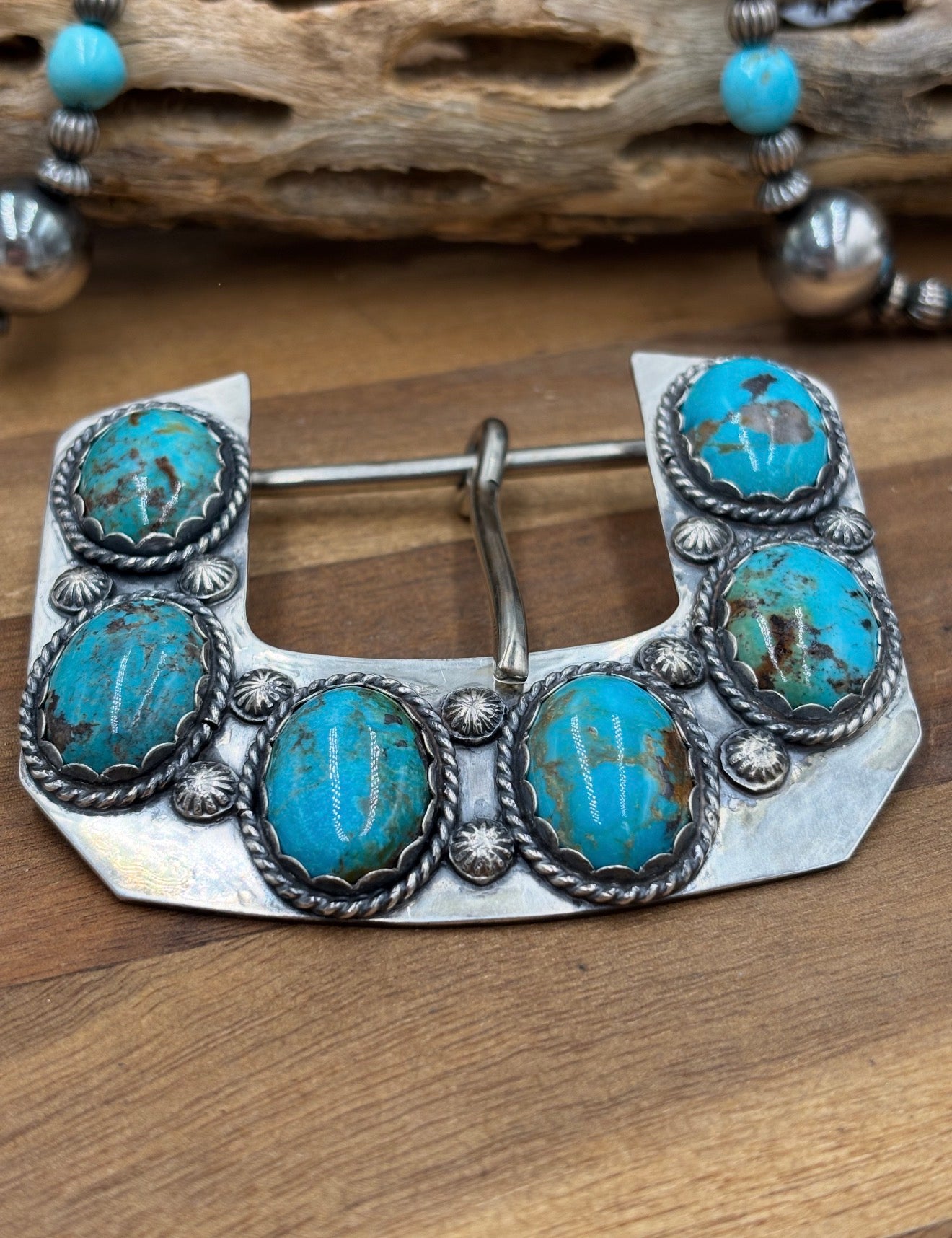 Morenci Turquoise Sterling Silver Belt Buckle Set by Jacob Lujan