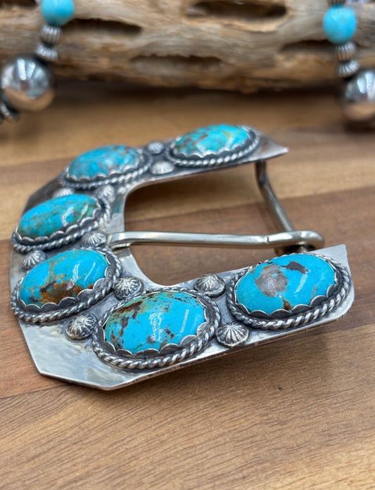 Morenci Turquoise Sterling Silver Belt Buckle Set by Jacob Lujan