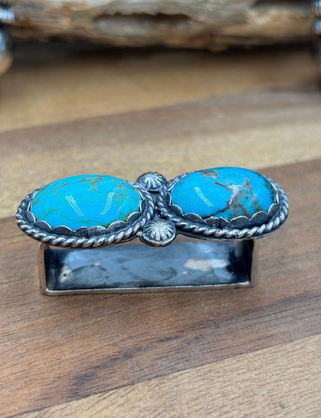 Morenci Turquoise Sterling Silver Belt Buckle Set by Jacob Lujan