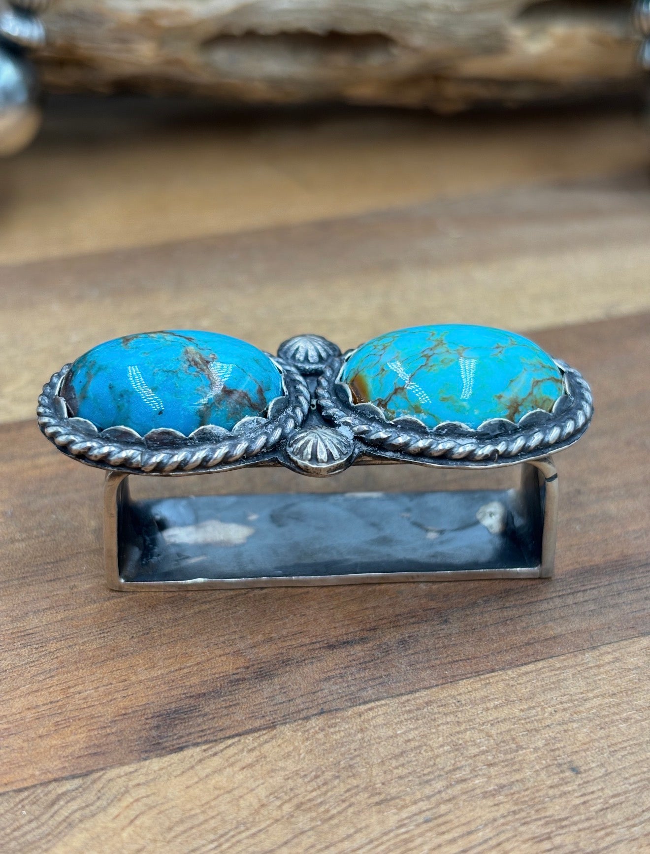Morenci Turquoise Sterling Silver Belt Buckle Set by Jacob Lujan
